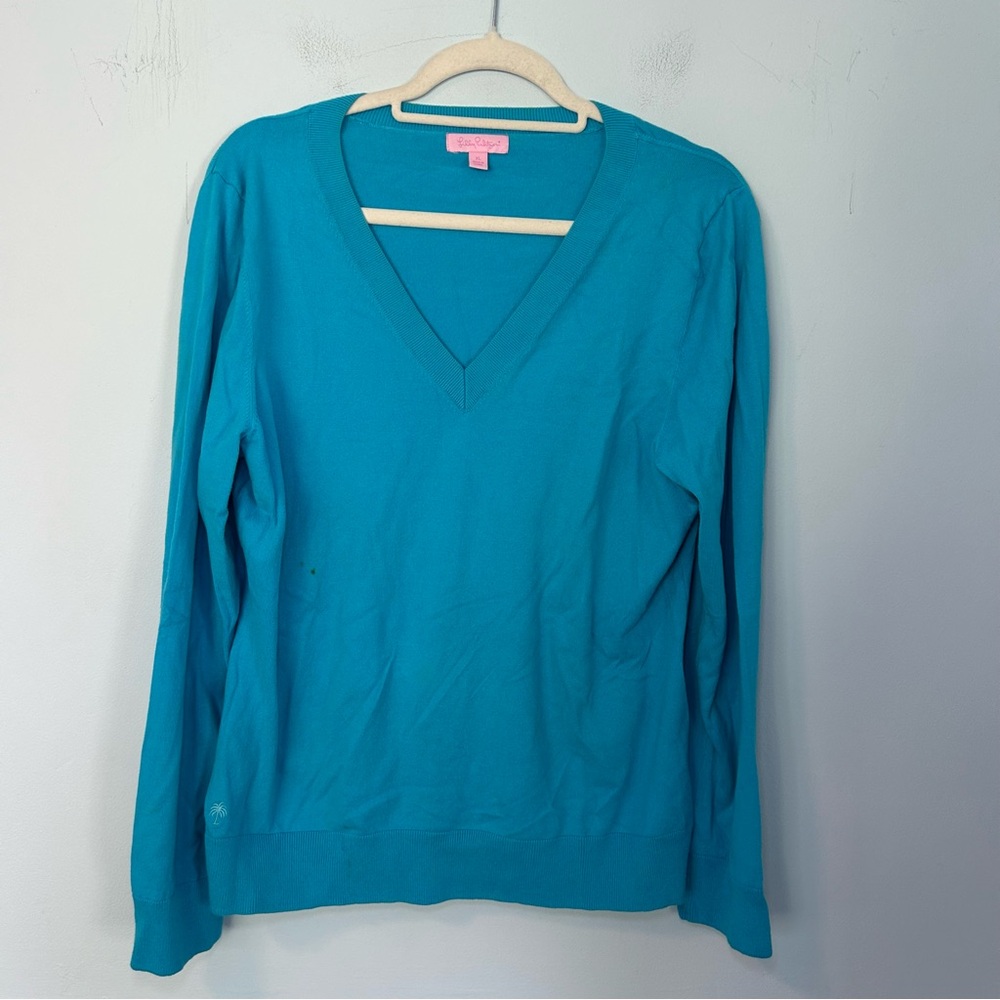 Lilly Pulitzer Blue Cotton Blend V-Neck Long Sleeve Sweater Size XL